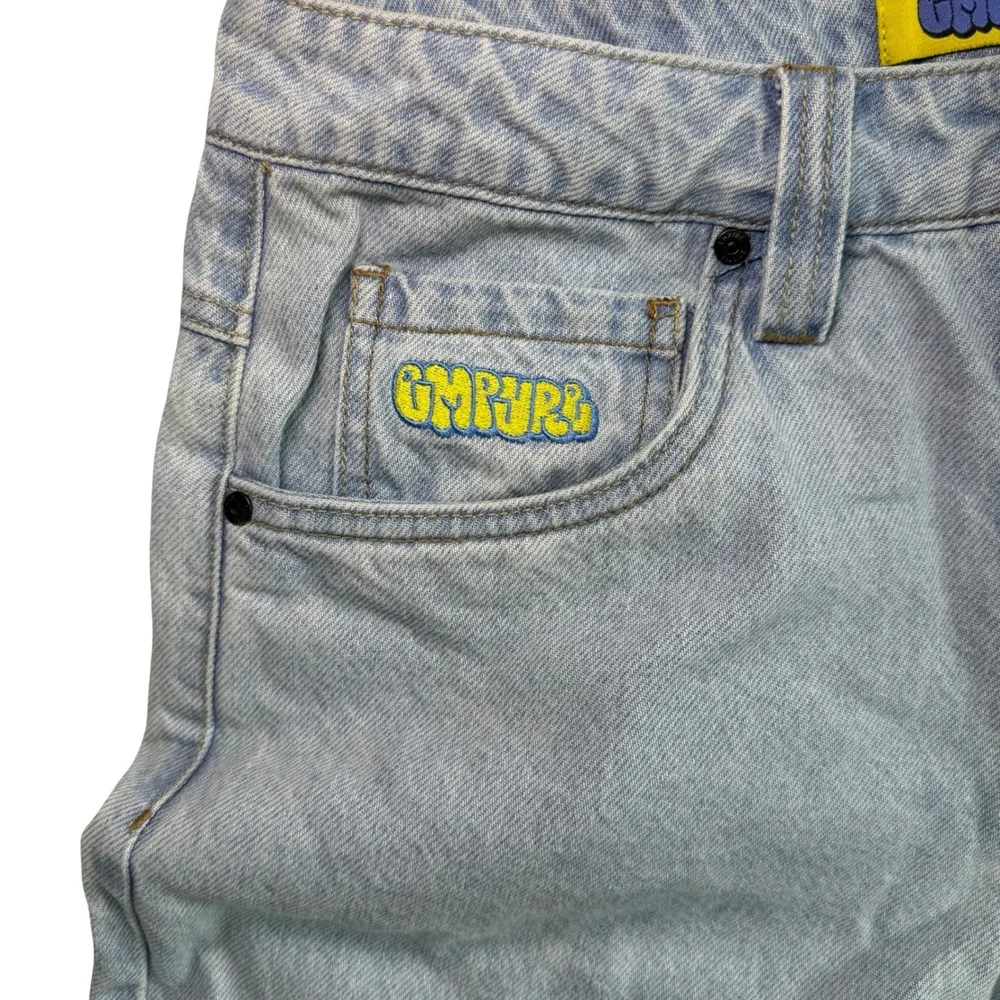 Empyre Loose Fit Sk8 Baggy Skate Jeans Mens 28 Light Wash Y2K Grunge Embroidered